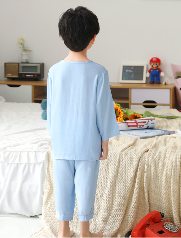 Unisex Blue Cotton Pyjamas Short Sleeve Kids Sleepwear