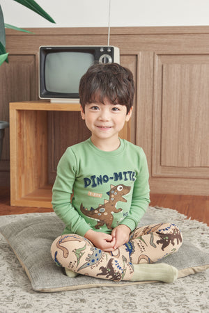Boys Dinosaur Green & Beige Pyjama Set (18mths-9yrs)