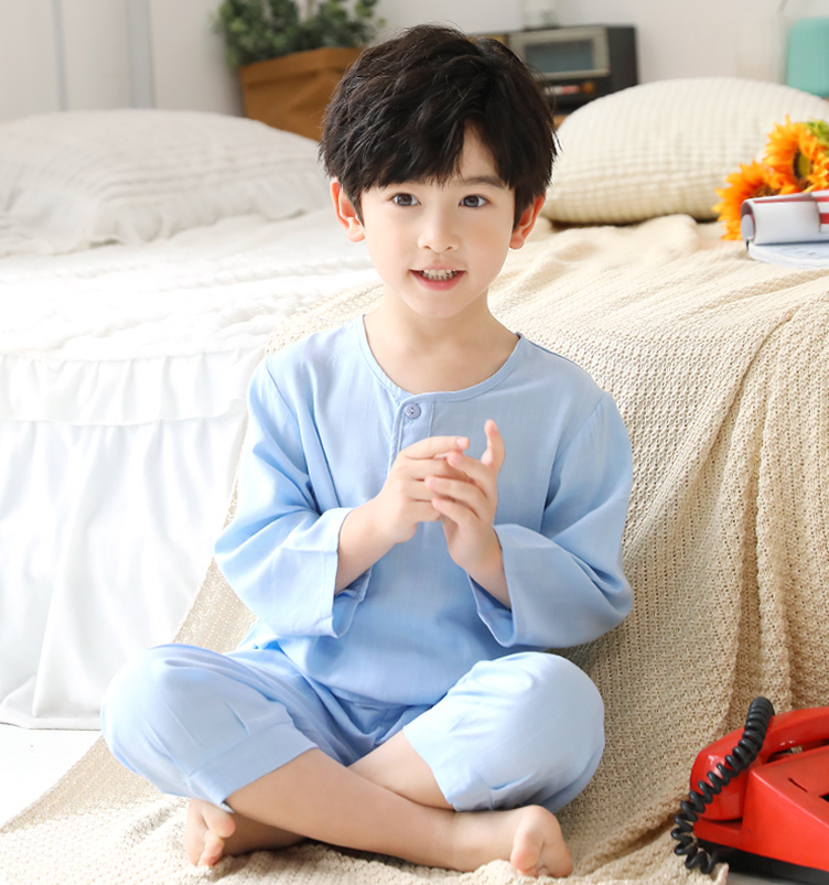 Unisex Blue Cotton Pyjamas Short Sleeve Kids Sleepwear