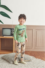 Boys Dinosaur Green & Beige Pyjama Set (18mths-9yrs)