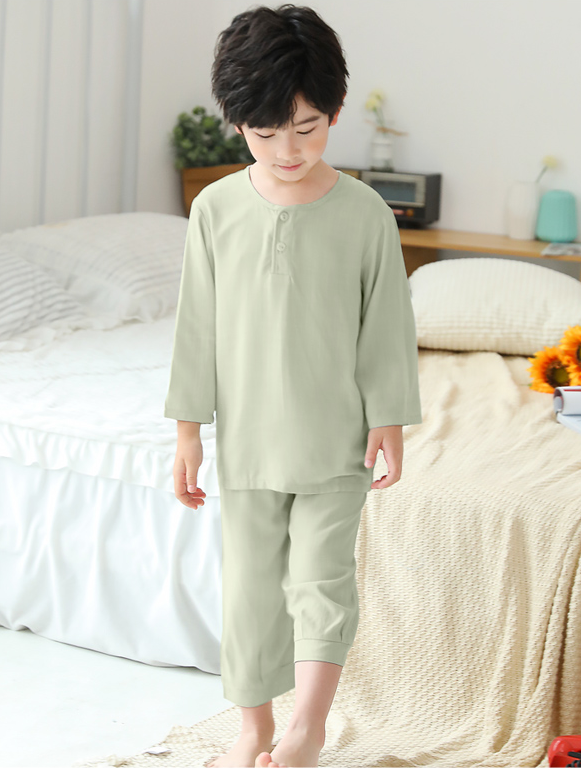 Unisex Green Cotton Pyjamas Lightweight Kids Sleepwear