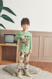 Boys Dinosaur Green & Beige Pyjama Set (18mths-9yrs)