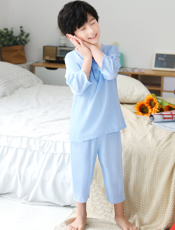 Unisex Blue Cotton Pyjamas Short Sleeve Kids Sleepwear