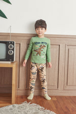 Boys Dinosaur Green & Beige Pyjama Set (18mths-9yrs)