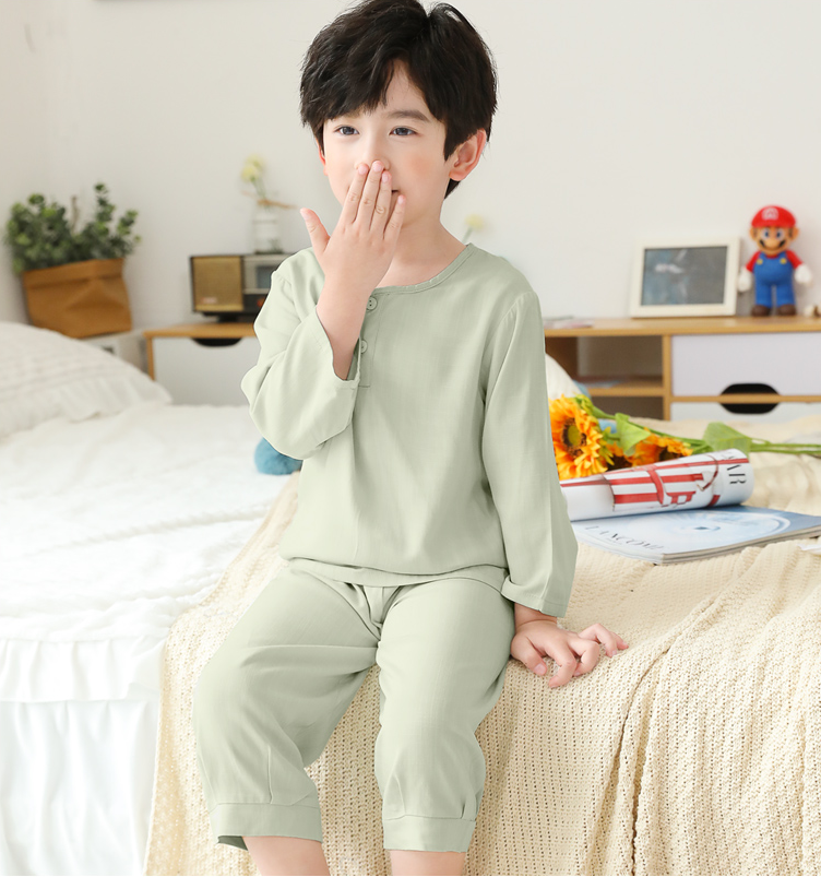 Unisex Green Cotton Pyjamas Lightweight Kids Sleepwear