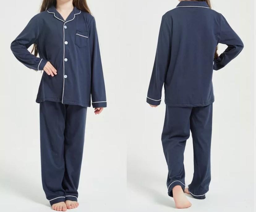 Girls Blue Long Sleeve Button Pyjamas (3yrs-11yrs)