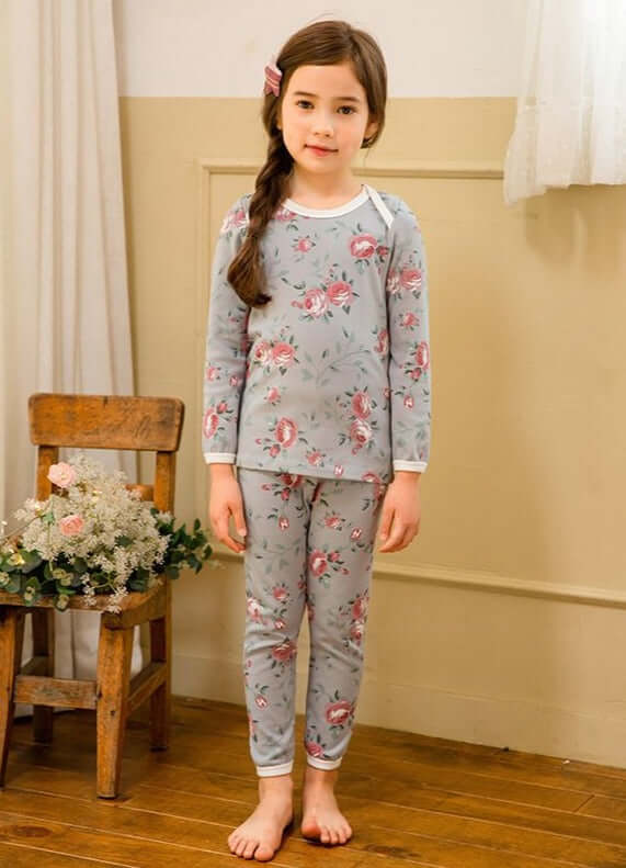 Girls Sapphire Green Roses Pyjamas Set 2yrs - 9yrs