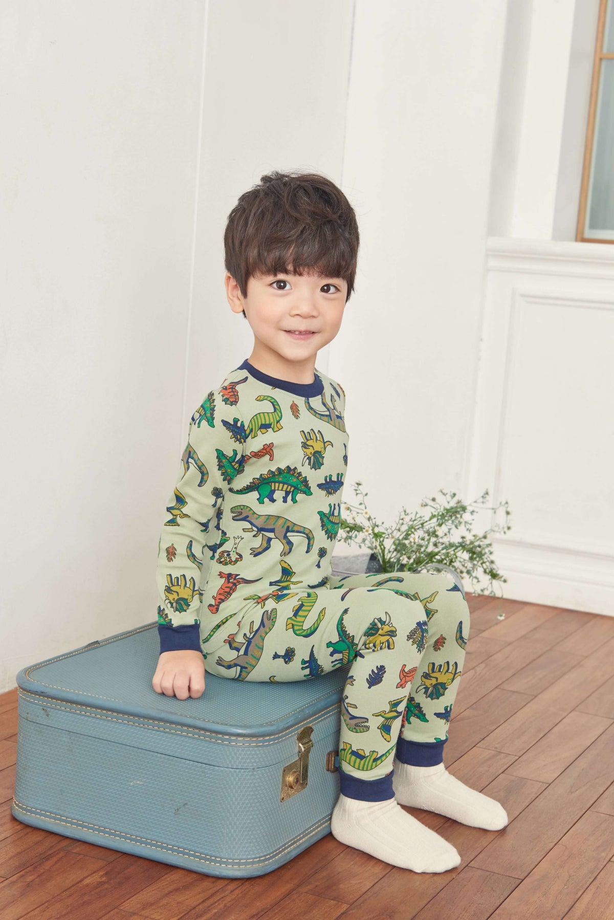Boys Dinosaur Green & Blue Pyjama Set (18mths-2yrs)