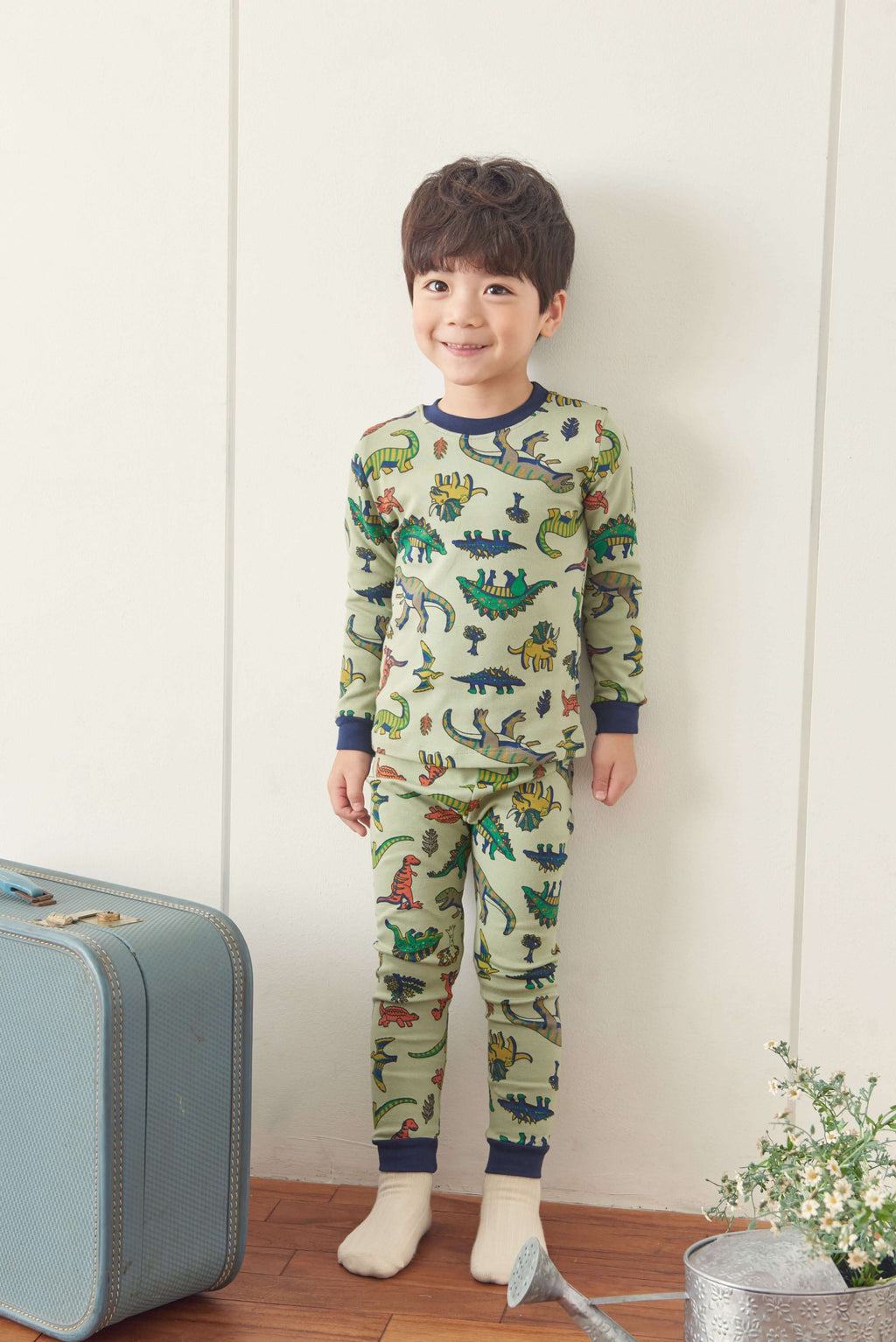 Boys Dinosaur Green & Blue Pyjama Set (18mths-2yrs)