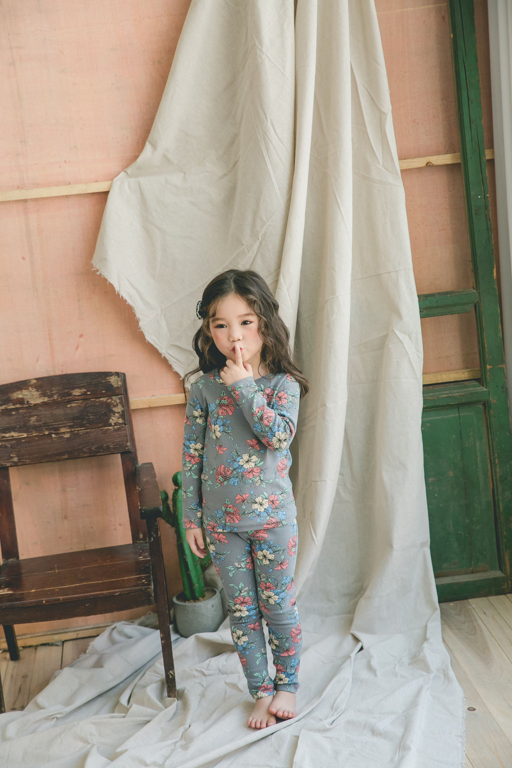 Girls Vibrant Grey Flower Pyjama Set (18mths-9yrs)