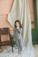 Girls Vibrant Grey Flower Pyjama Set (18mths-9yrs)