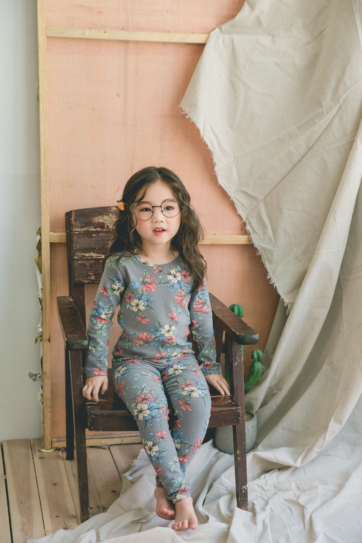Girls Vibrant Grey Flower Pyjama Set (18mths-9yrs)