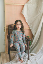 Girls Vibrant Grey Flower Pyjama Set (18mths-9yrs)