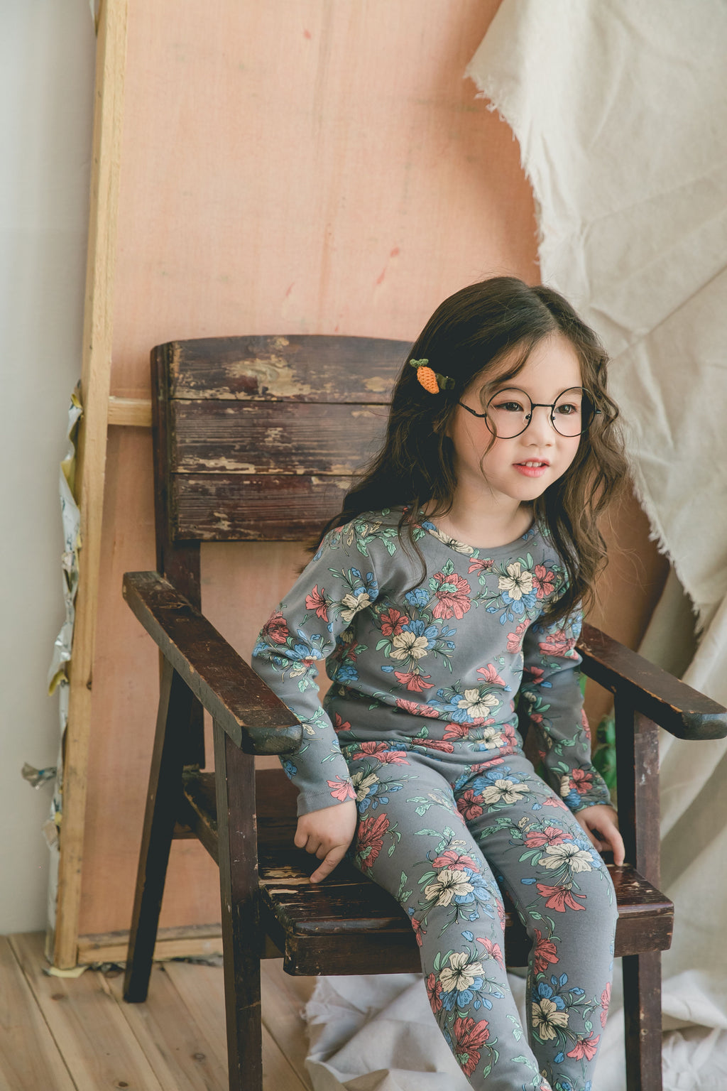 Girls Vibrant Grey Flower Pyjama Set (18mths-9yrs)