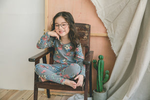 Girls Vibrant Grey Flower Pyjama Set (18mths-9yrs)