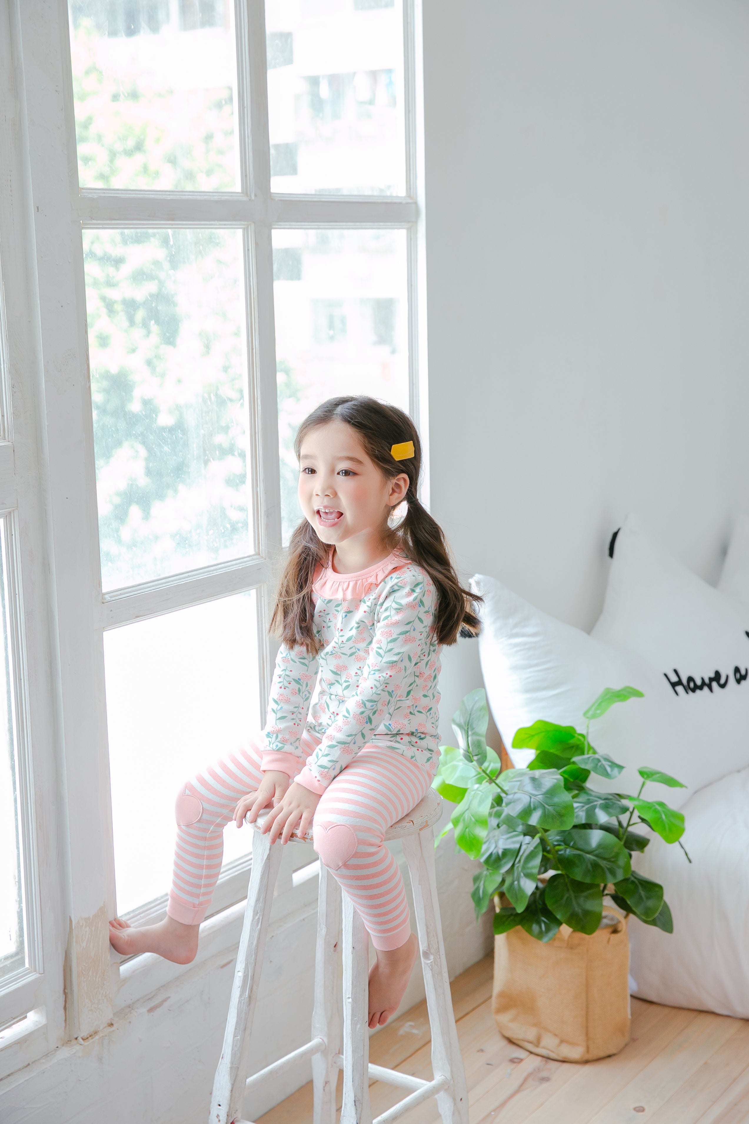 Girls Pink and White Flower Long Sleeved Pyjamas Set (18mths-9yrs)