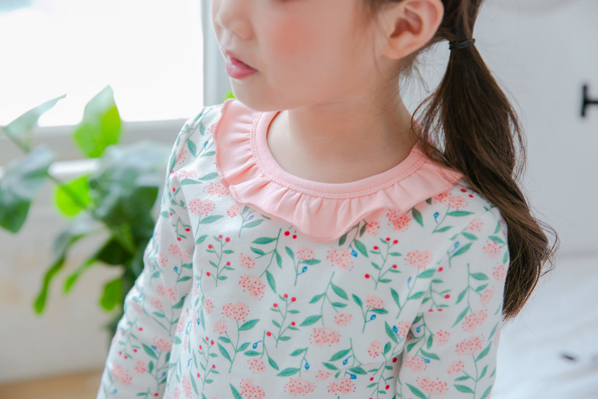 Girls Pink and White Flower Long Sleeved Pyjamas Set (18mths-9yrs)